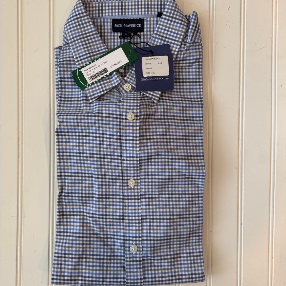 Jack Maverick London Poplin Blue Checkered Men's Shirt XL NWT